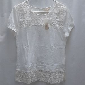 NWT Adiva ivory cotton crochet short sleeve top, S
